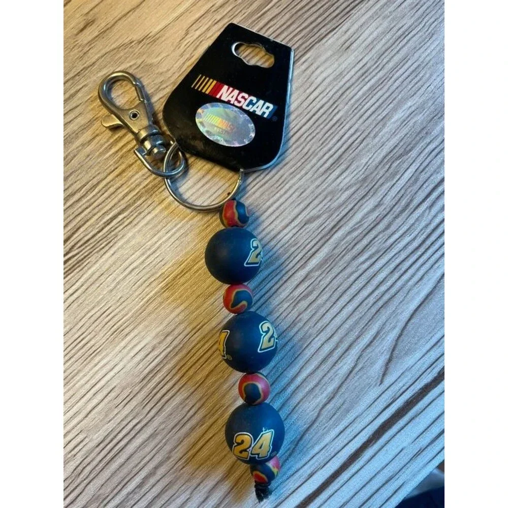 Nascar Red blue Jeff Gordon #24 Beaded Keychain